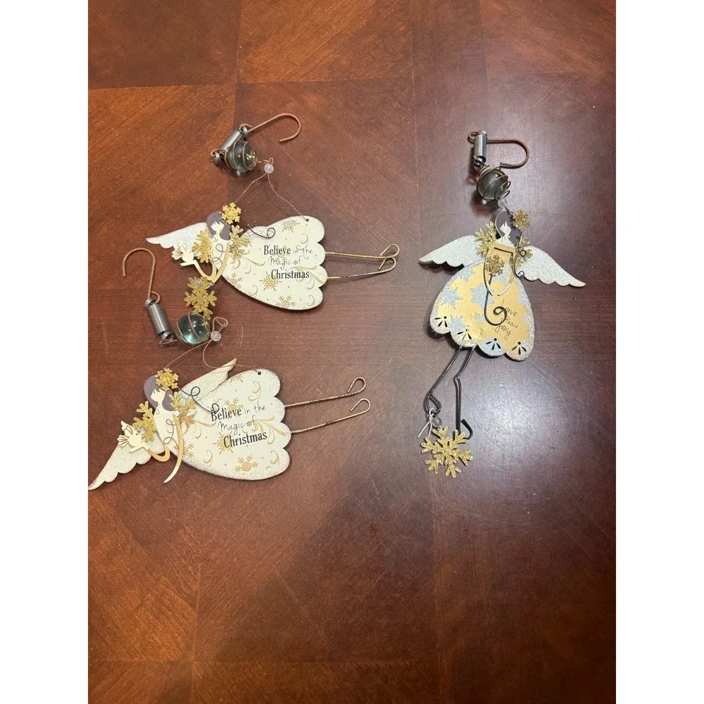 Set of 3 Metal‎ Christmas Angel Ornaments Believe in the Magic Holiday Decor